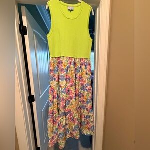 Floral Maxi Dress with Lime Green Top